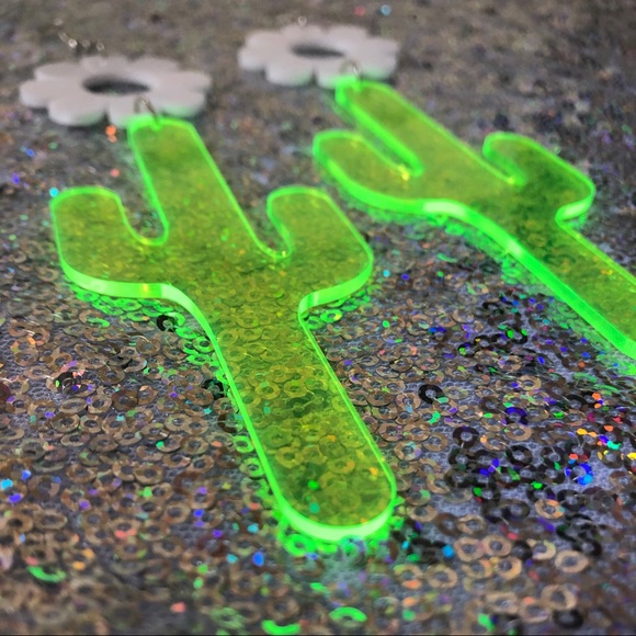 Electric Daisy Cactus Dangle Earrings - Picture 3 of 5